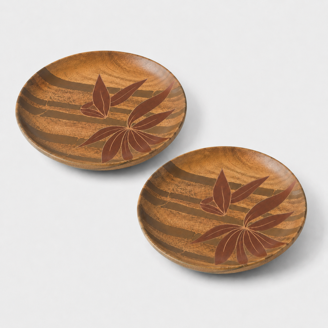 Hand Painted Bamboo Grove Acacia Wood Plates Set of 2 – Natural Finish