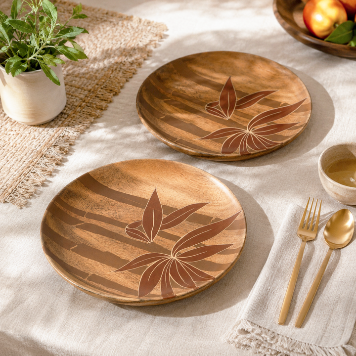 Hand Painted Bamboo Grove Acacia Wood Plates Set of 2 – Natural Finish