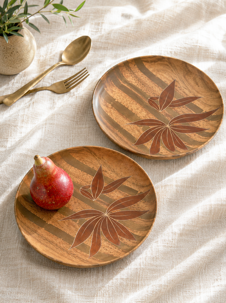 Hand Painted Bamboo Grove Acacia Wood Plates Set of 2 – Natural Finish