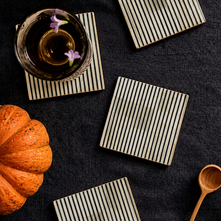 Pinstripe Inlay and Resin Coasters Set of 4