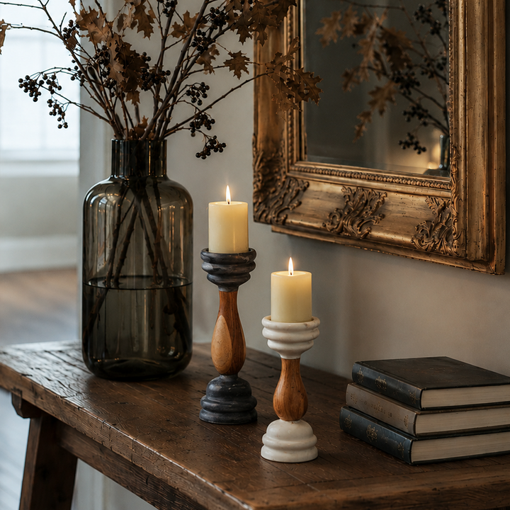 Signature Marble & Wood Pillar Candleholder
