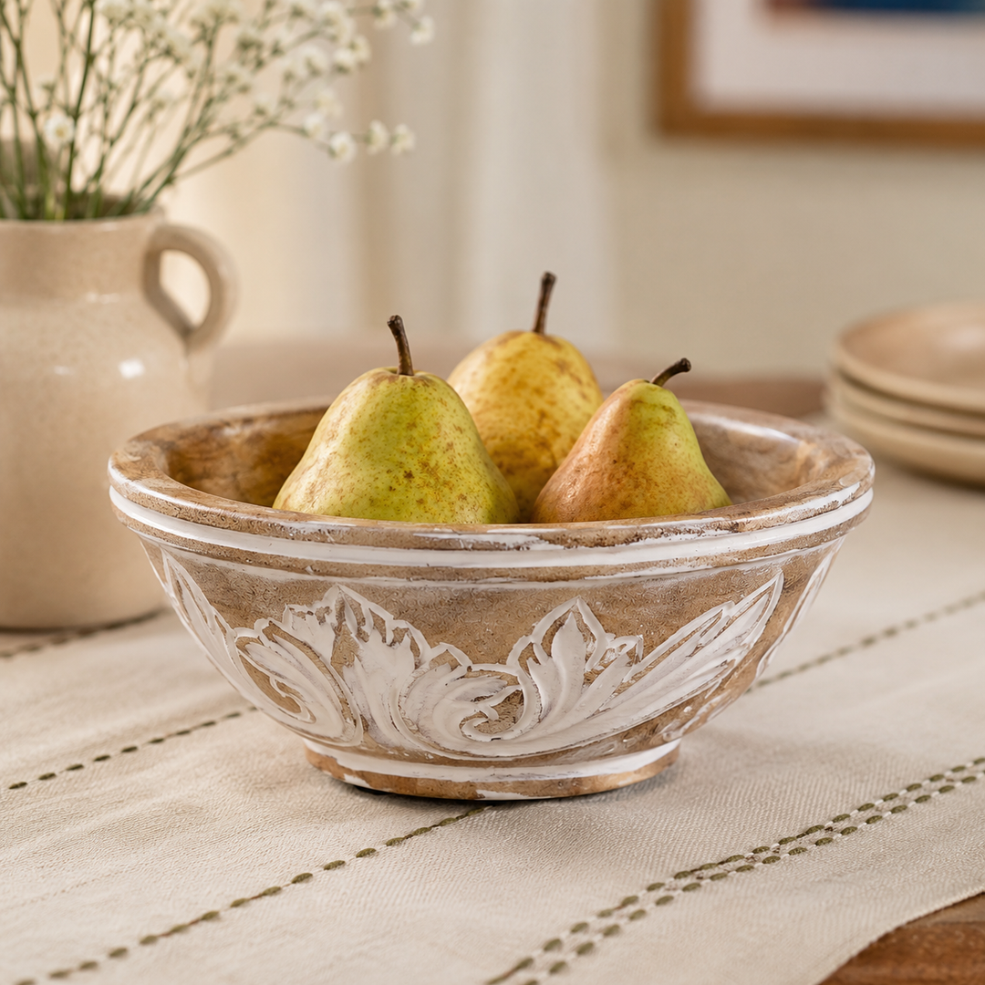 Baspa Valley Mango Wood Bowl – Antique White