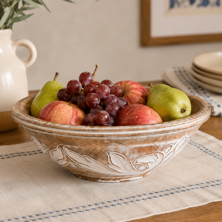 Baspa Valley Mango Wood Bowl – Antique White