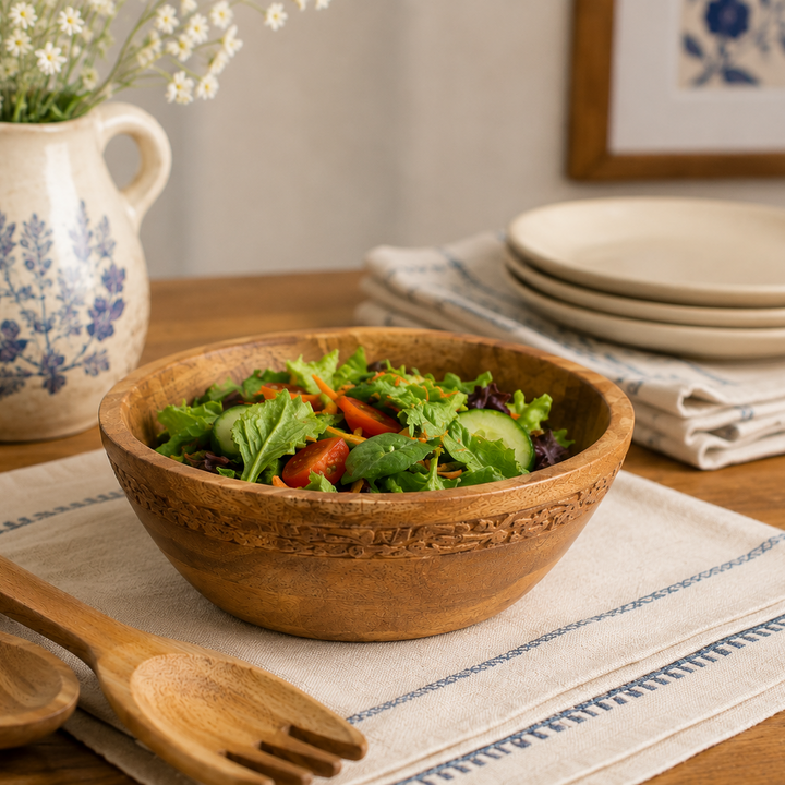 Mango Wood Serving Bowl – Medium Burnt Finish