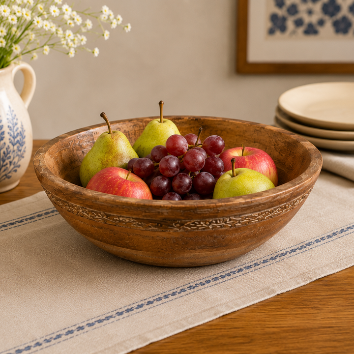 Mango Wood Serving Bowl – White Finish