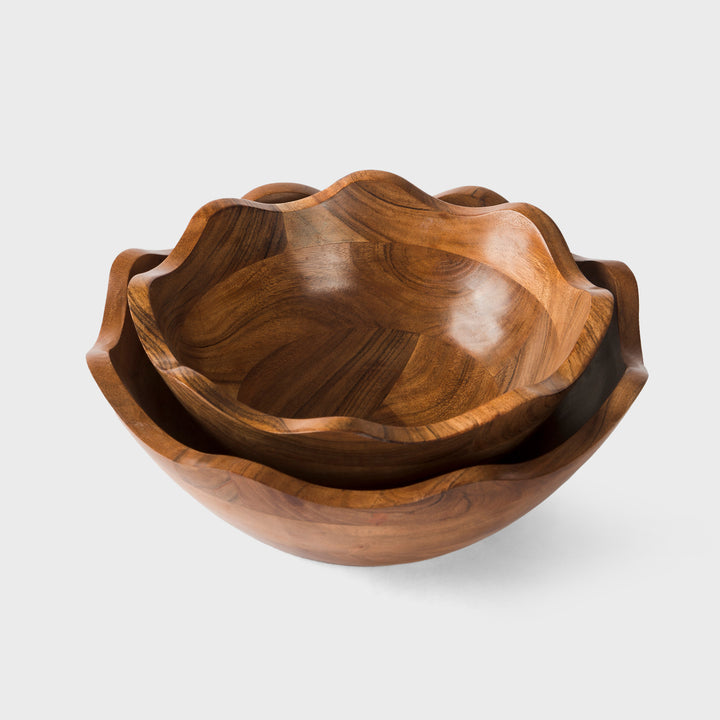 Acacia Wood 10 Inches & 12 Inches Scalloped Bowl Set