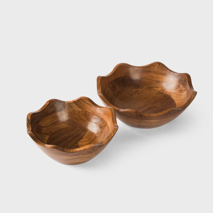 Acacia Wood 10 Inches & 12 Inches Scalloped Bowl Set
