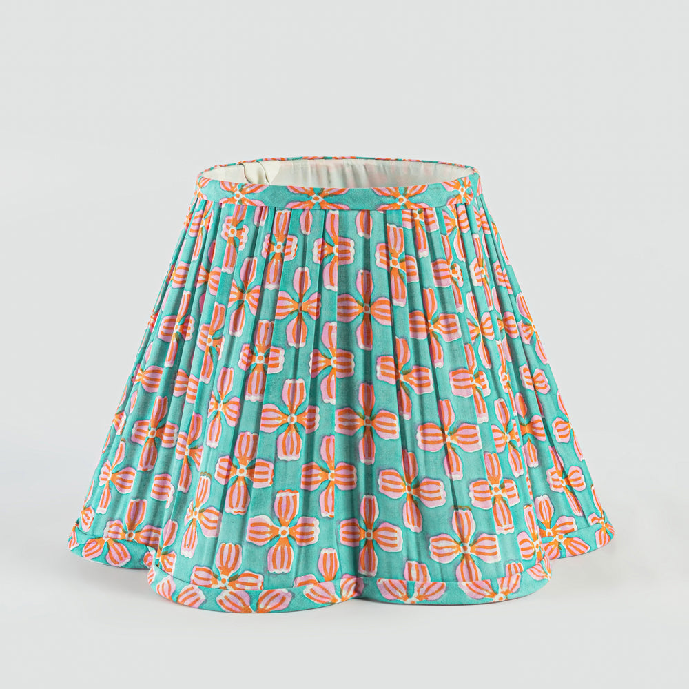 Blue cotton lampshade with scalloped petal edge
