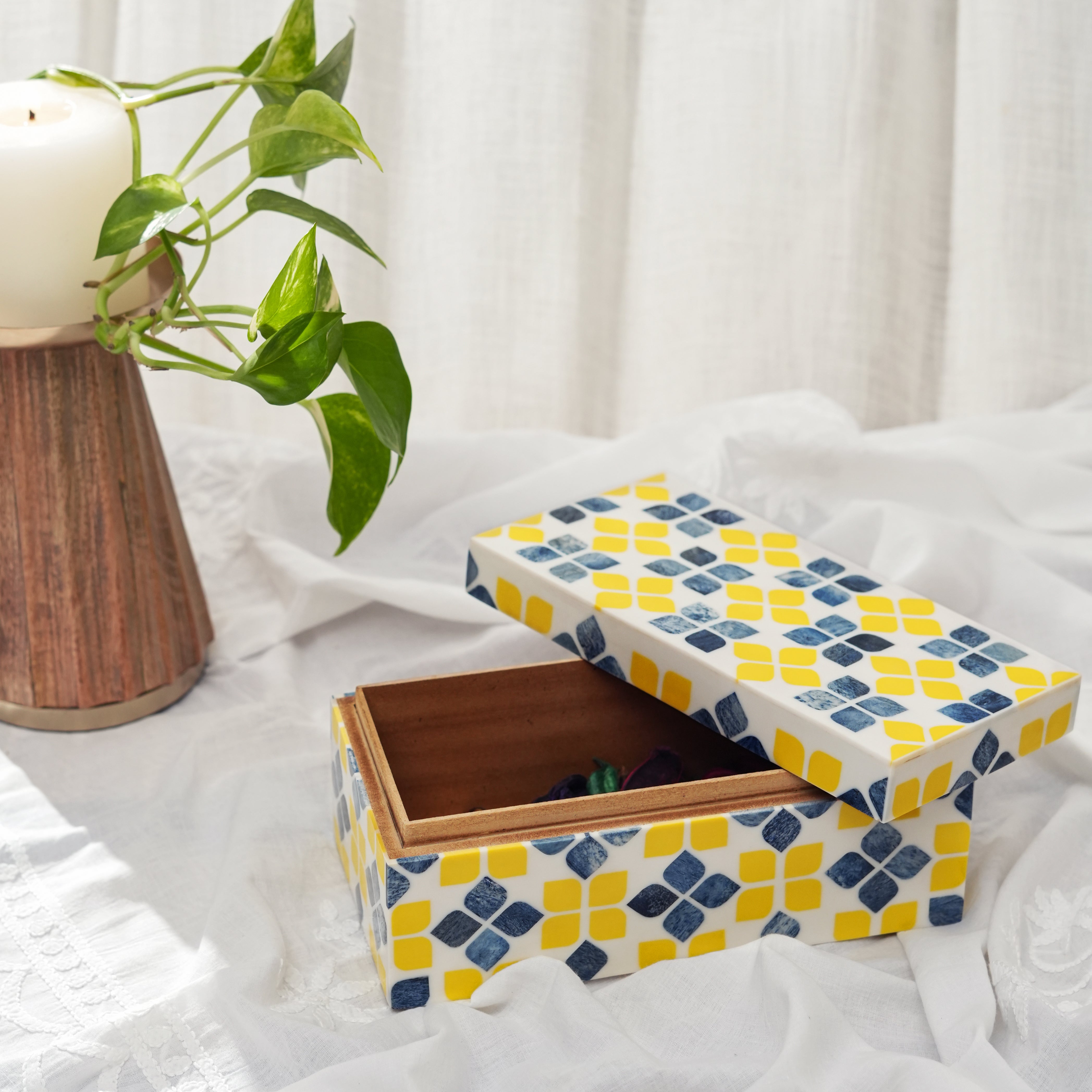 Mela Artisans Marigold Mosaic Bone Inlay Storage Box - Thumbnail 2