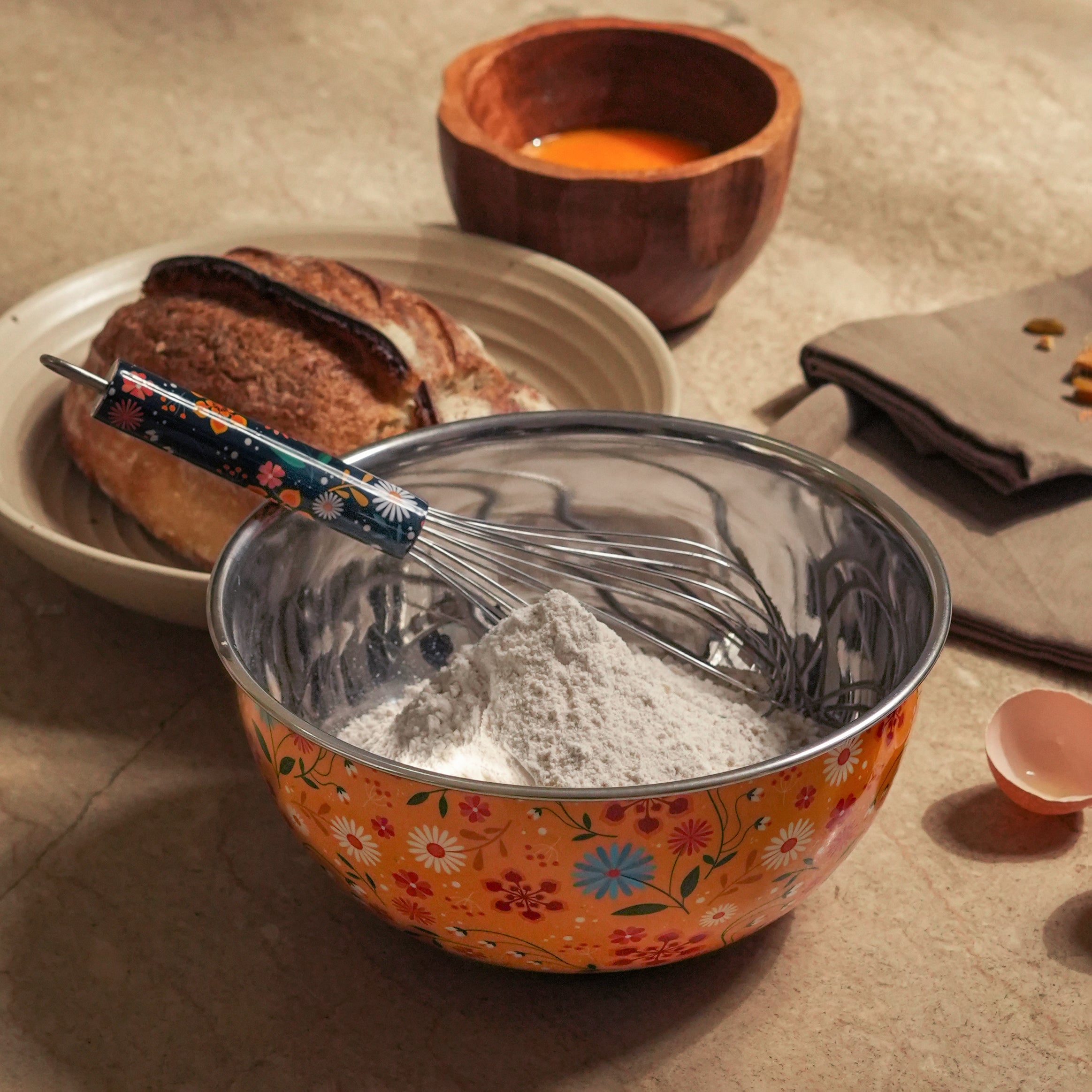 Sunburst Stainless Steel Bowl & Whisk Set | Mela Artisans