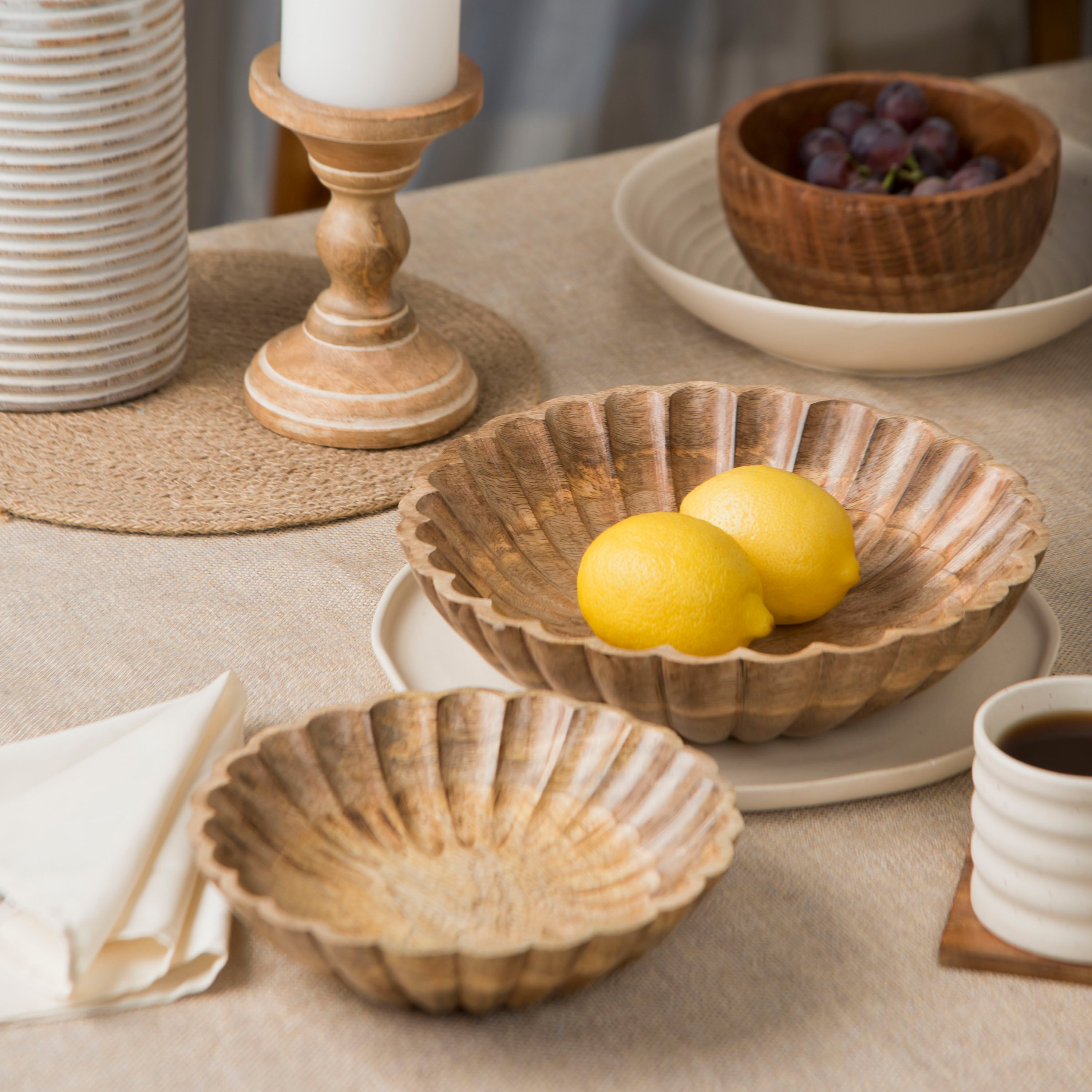 Scallop Serenity Wooden Bowl Set of 2 Brown Finish | Mango Wood