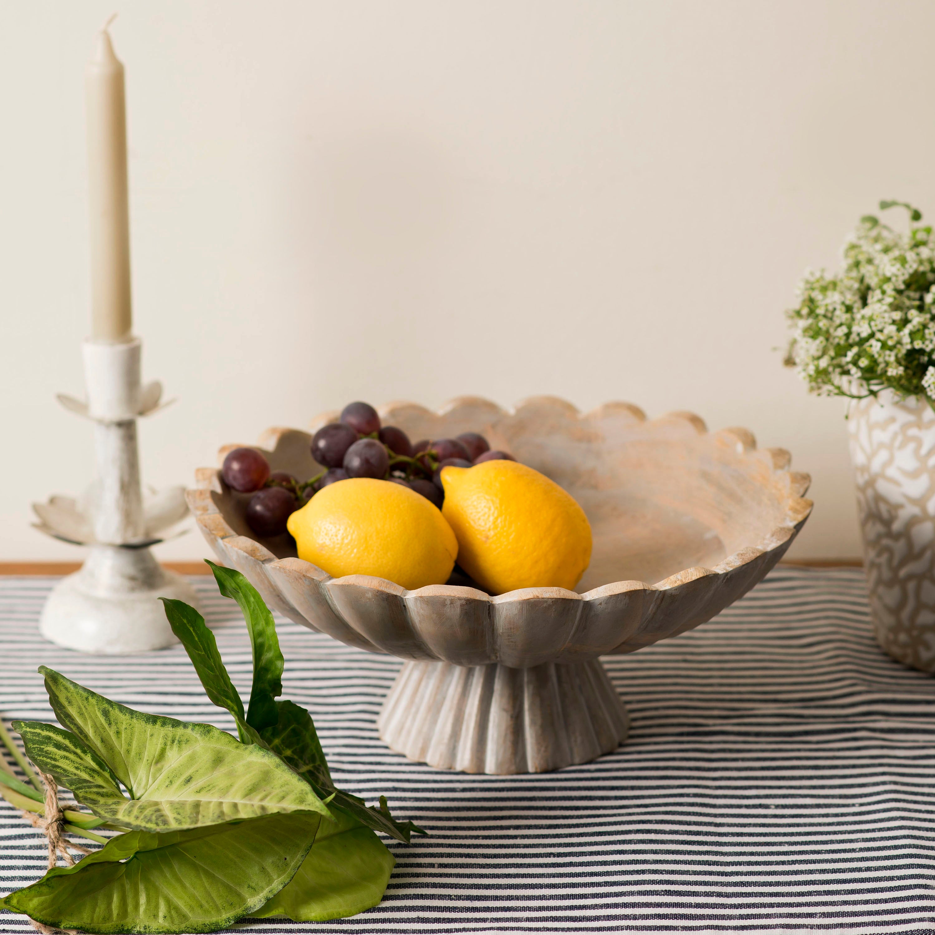 Mango Wood Pedestal Bowl | Scalloped Edge | Mela Artisans