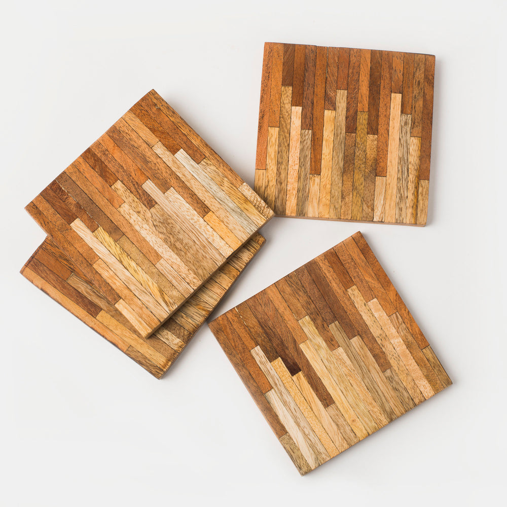Two tone wooden marquewood coaster set of 4