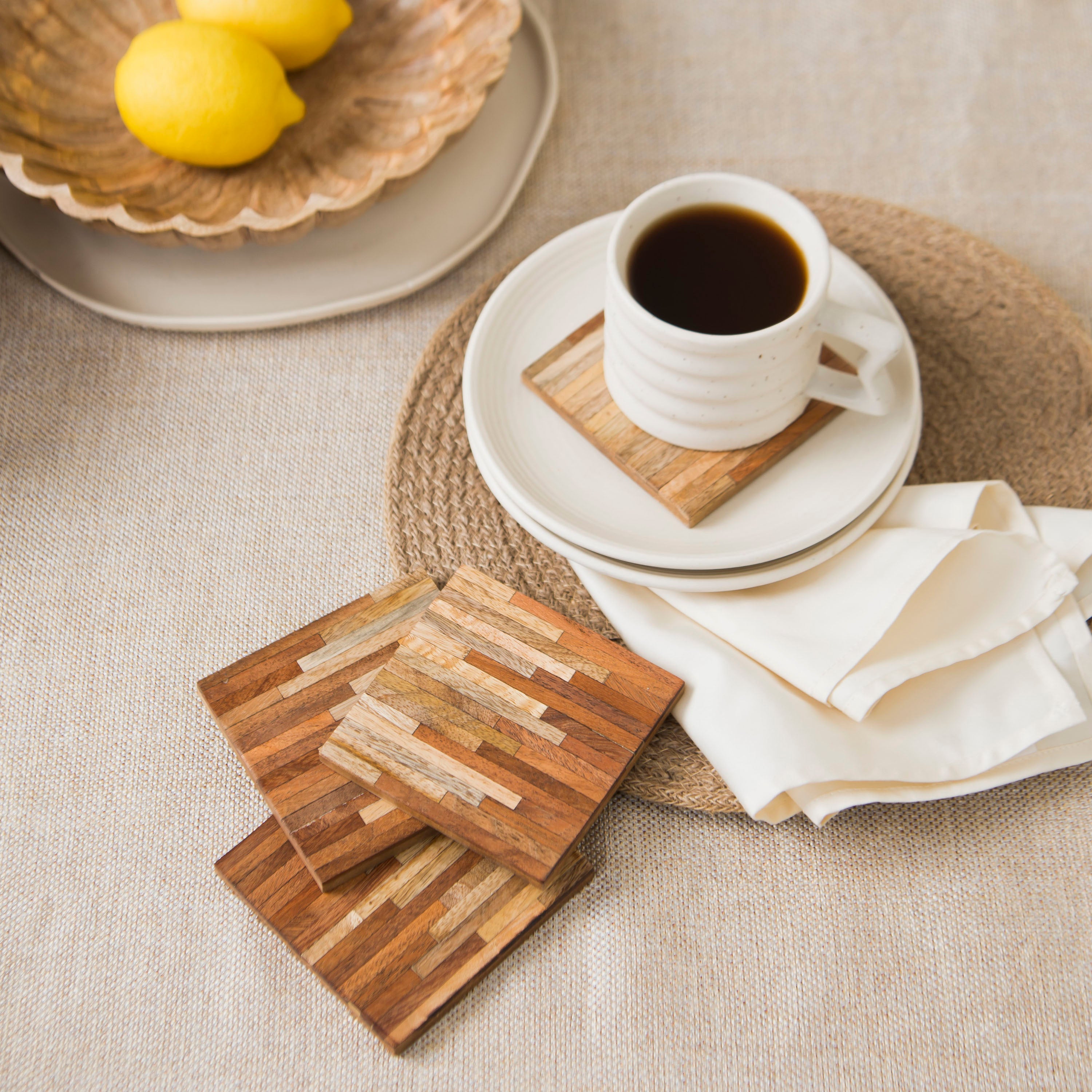 Two Tone Wooden Coaster Set of 4 | Mela Artisans