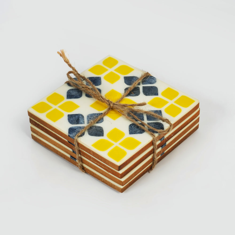 handcrafted marigold bone inlay coasters set of 4 for table decor