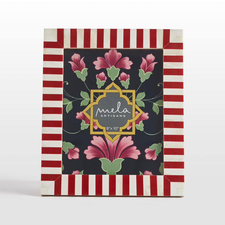 Red and white striped bone inlay photo frame 8x10 inch size on white background  