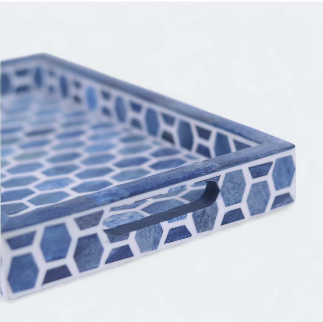 Close-up of tray surface and matching coaster design