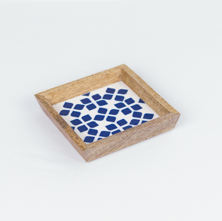 Lattice Blue Trinket Bowl & Tray Gift Box Set