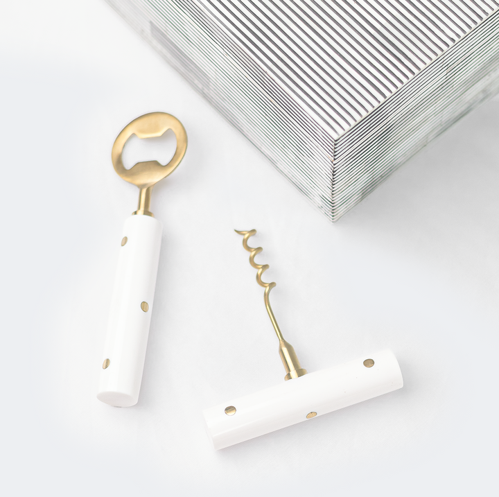 Pinstripe Inlay Bar Accessories Gift Set, Wooden Box with Corkscrew & Bottle Opener