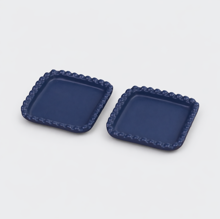 Set of two indigo terracotta trinket trays with beaded edge detailing from Raatriti collection
