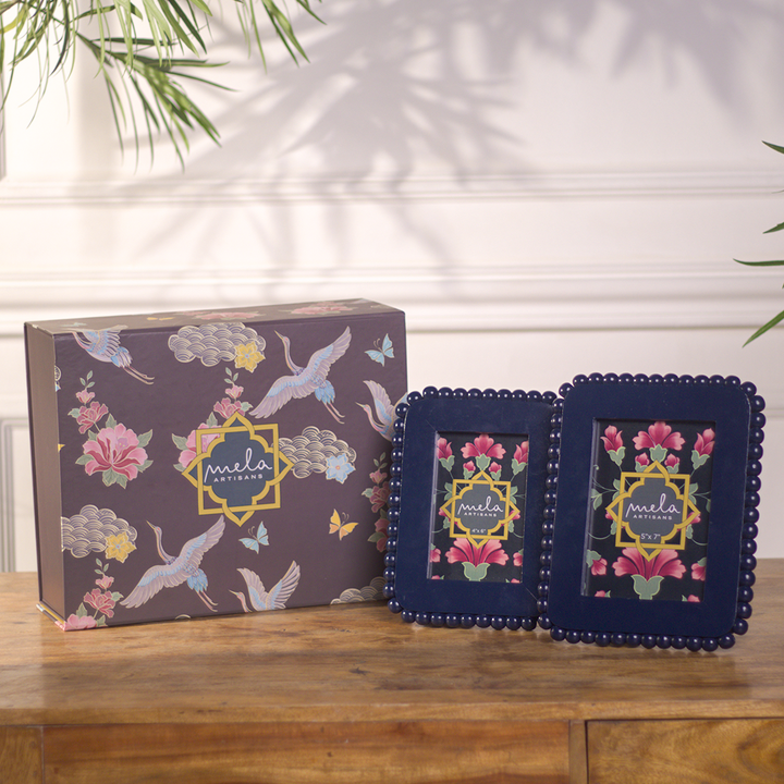  Close-up of handcrafted beaded detailing on photo frame from Raatriti collection