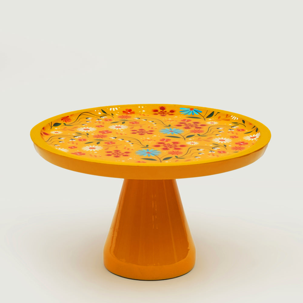 Sunburst Bloom cake stand with floral enamel top
