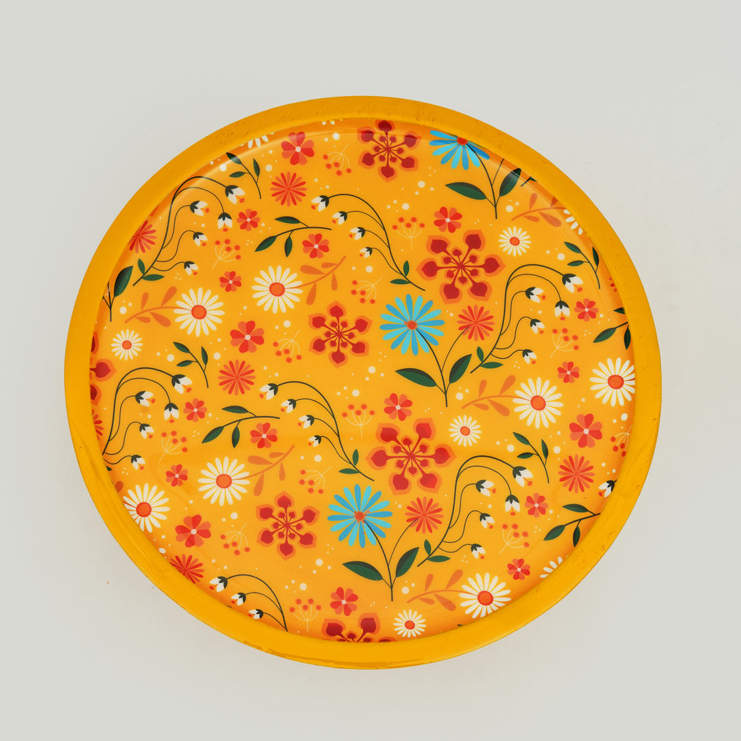 Sunburst Bloom Inlay Yellow Cake Stand