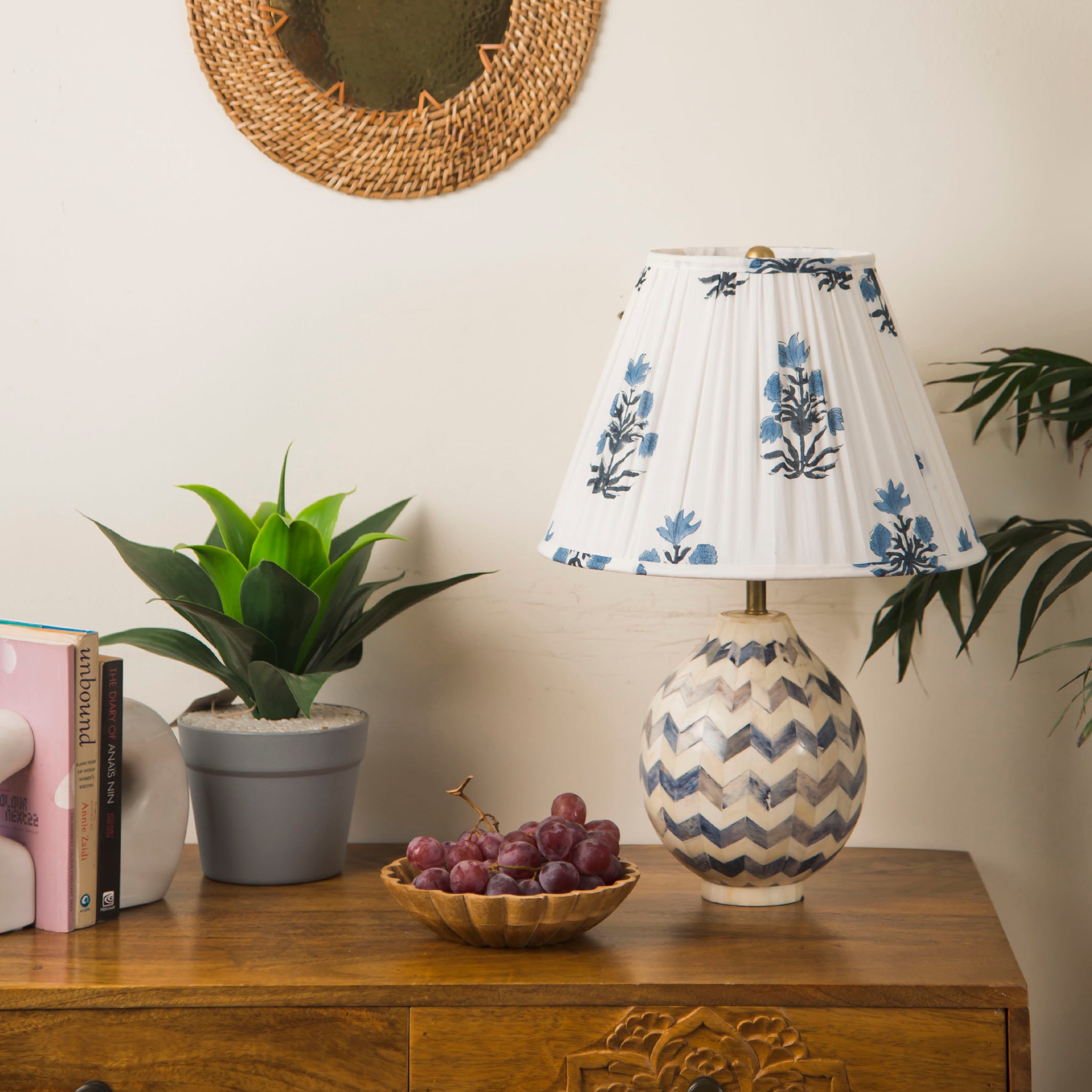 Azure Blossom Cotton Lampshade | Mela Artisans
