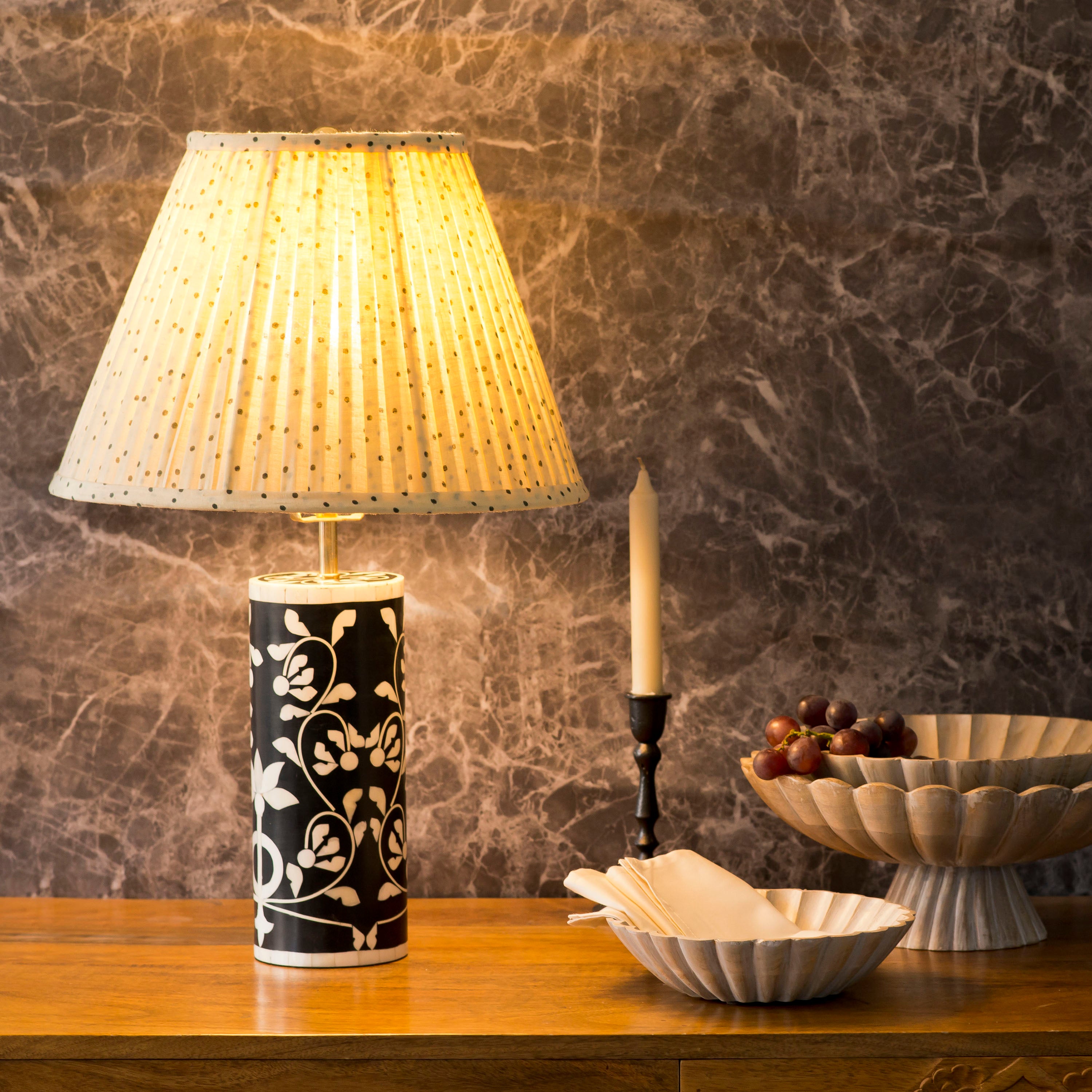 Floral Vines Bone Inlay Lamp Base | Mela Artisans