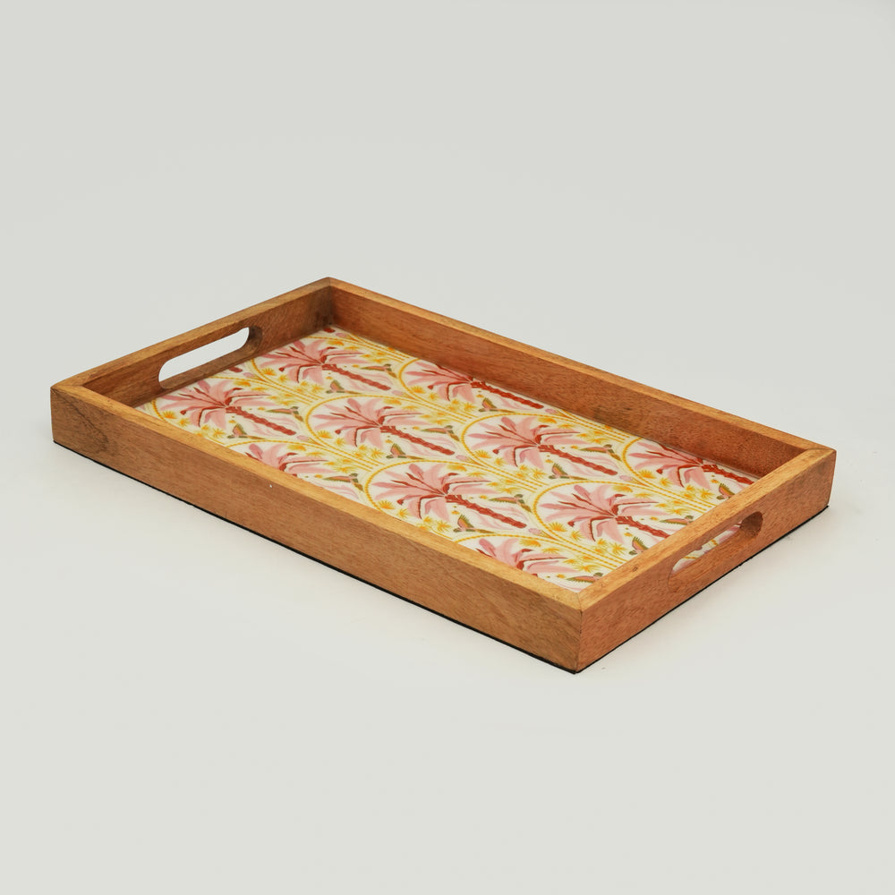 Pink Summer serving tray with handles displayed on neutral background