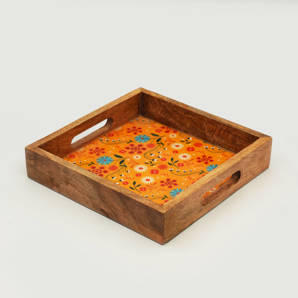 Sunburst Bloom serving tray with handles displayed on neutral background