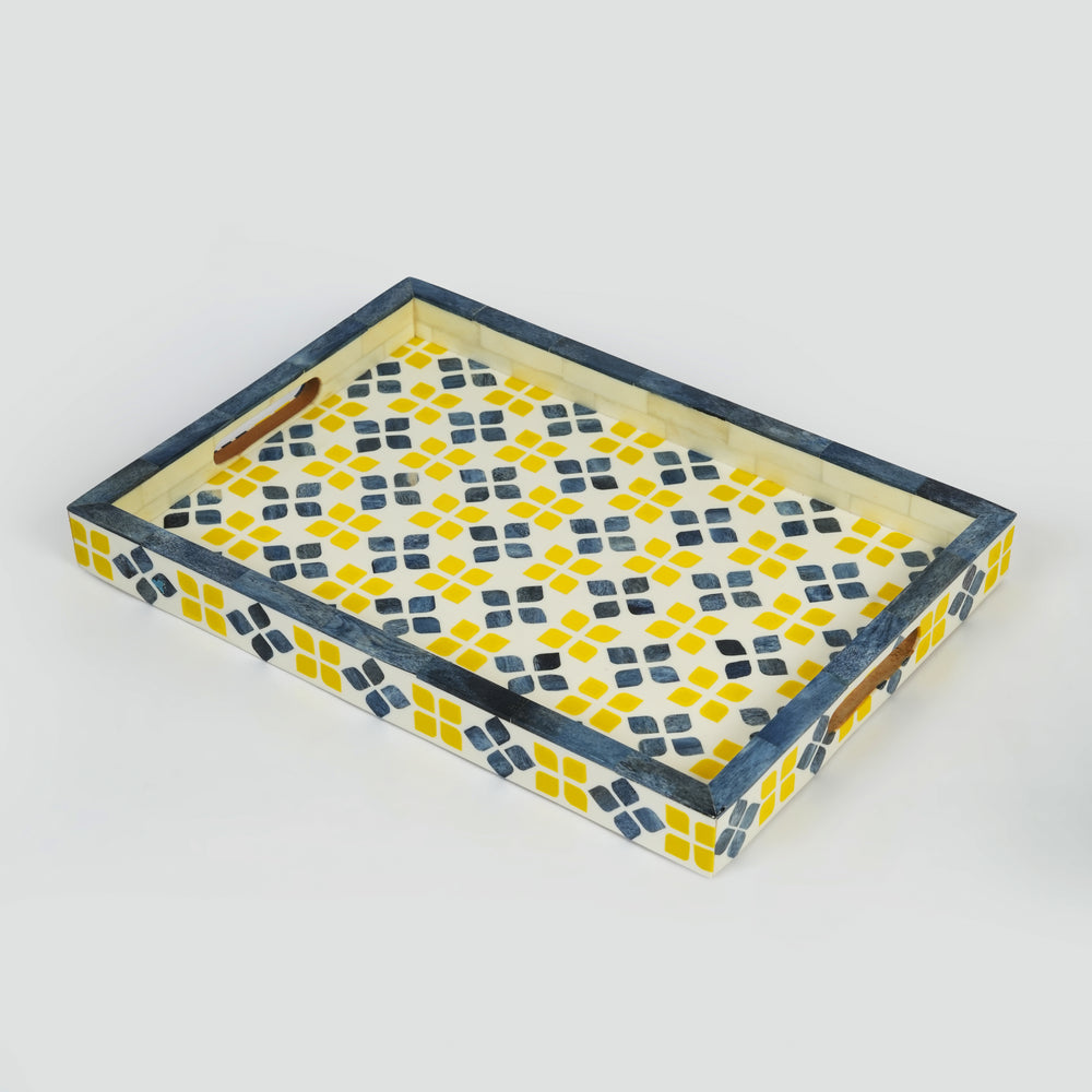 Marigold mosaic inlay resin tray in yellow and blue colors