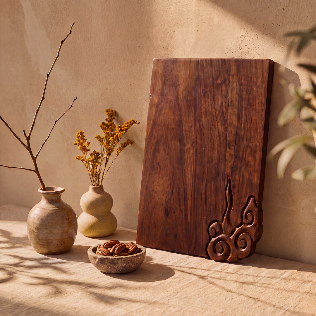 Hand Carved Eastern Drift Acacia Wood Serving Platter – Corner Cloud Finish