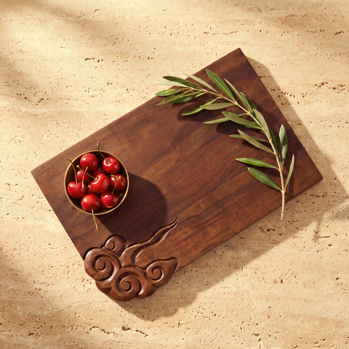 Hand Carved Eastern Drift Acacia Wood Serving Platter – Corner Cloud Finish