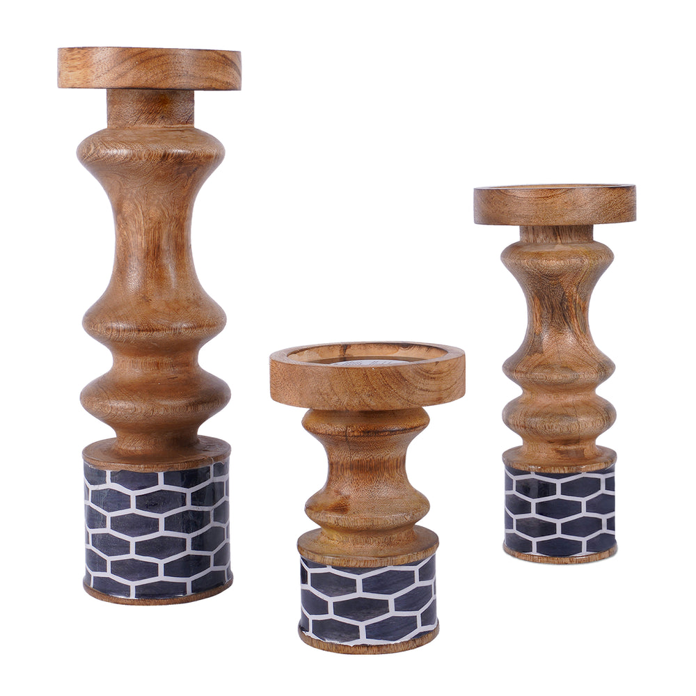 gramercy blue bone inlay candleholders set of 3
