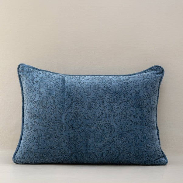 moontide blue velvet pillow cover 14x20
