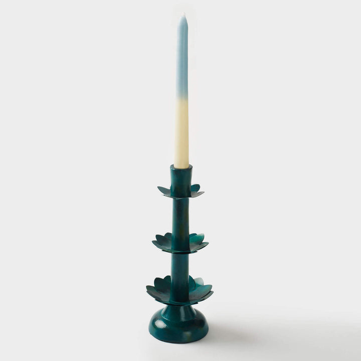 Green Lotus Bloom Tapered Candleholders