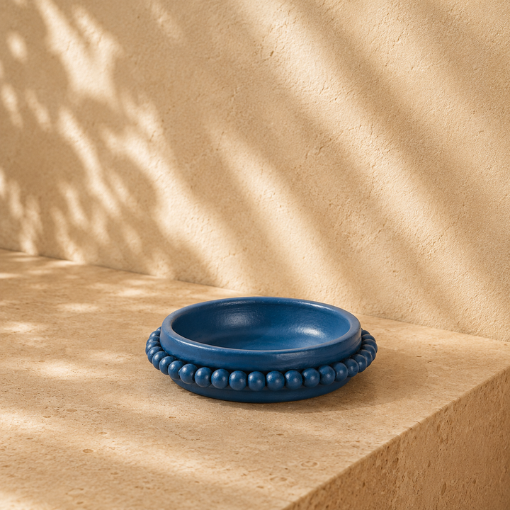Raatriti Handcrafted Terracotta Round Soap Dish – Matte Indigo