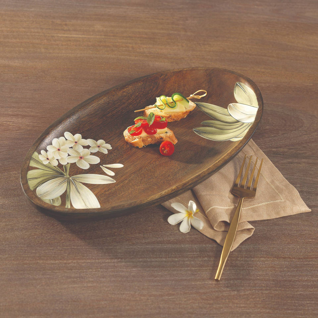 Frangipani Oval Wooden Platter