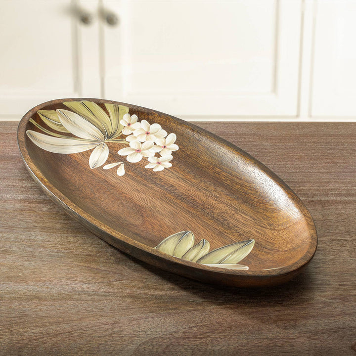 Frangipani Oval Wooden Platter
