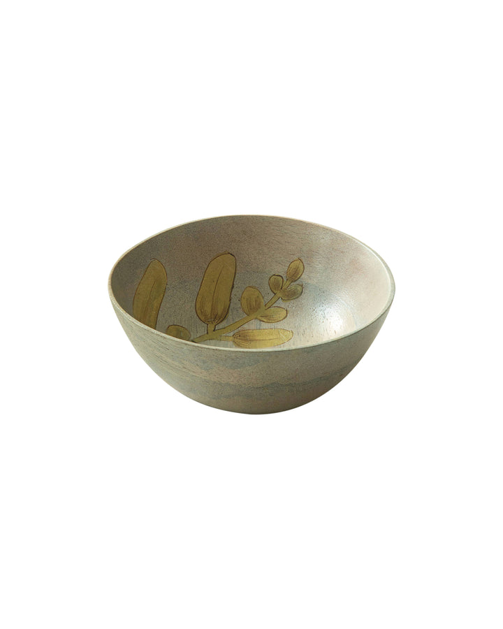 wisteria yellow hand painted mango wood nut bowl
