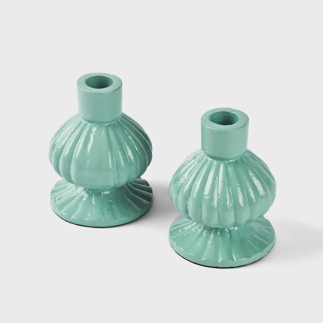 Sculpted Aluminum White Candlesticks Set