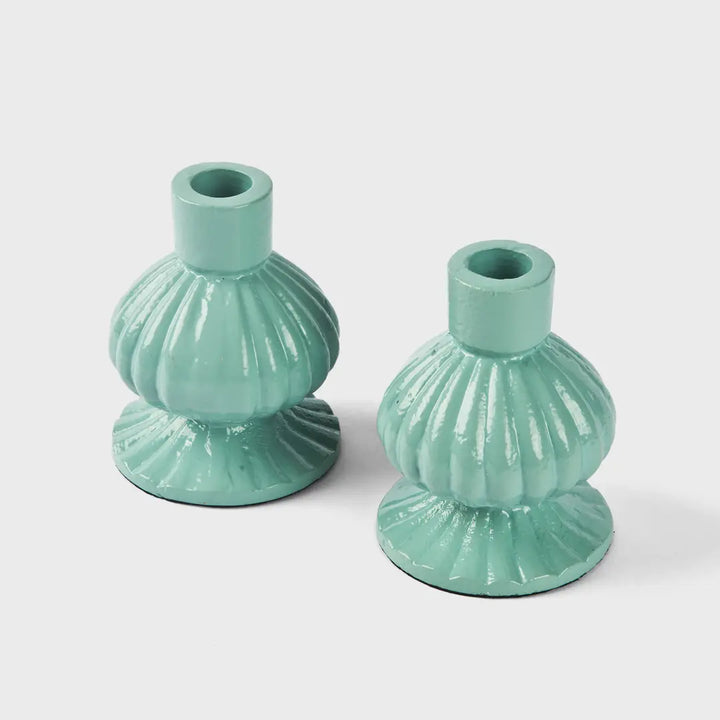 Sculpted Aluminum White Candlesticks Set