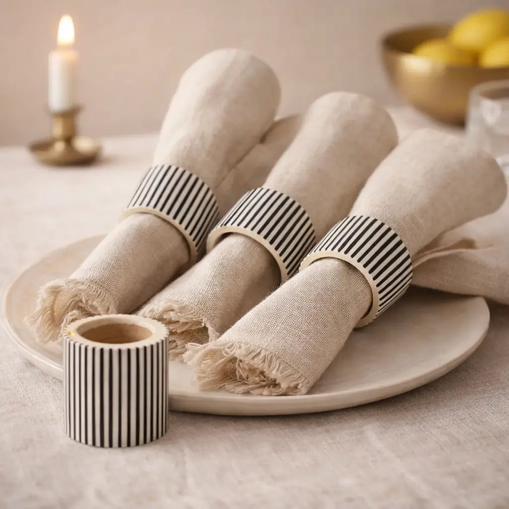 Pinpoint Napkin Rings Pinstripe Resin & Inlay Napkin Rings Set of 4 | Mela Artisans
