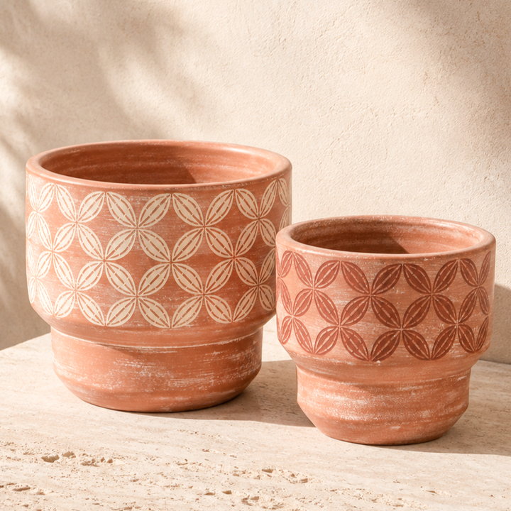 Handpainted Terracotta Planters Bamboo Cadence – Earthy Natural Finish