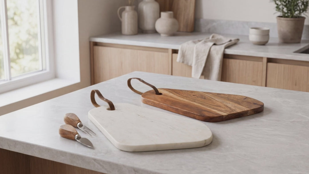 Marble and Acacia Wood Cutting Board, Set of 2
