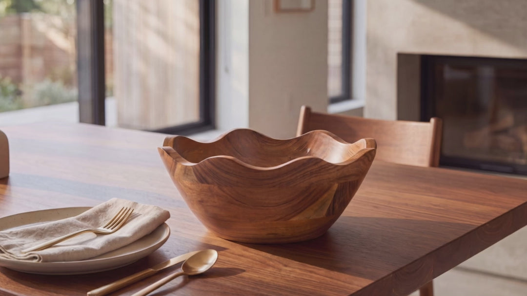 Handcrafted Acacia Wood Scalloped Serving Bowl