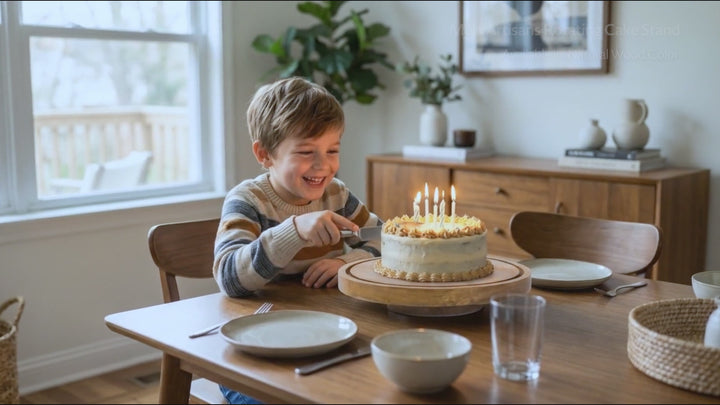 Handcrafted Mango Wood Footed, 360-degree Rotating Cake Stand