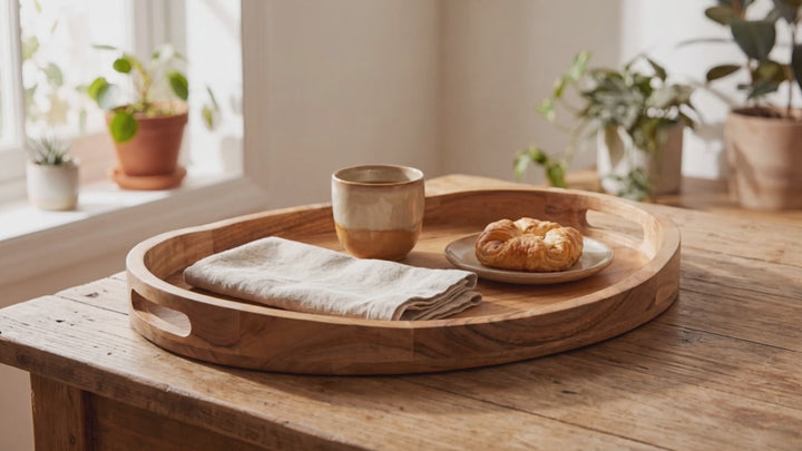 Acacia Wood Oval Serving Tray in Natural Finish