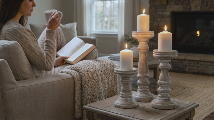 Chennai Pillar Candleholder Set - Whitewash